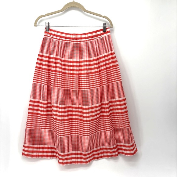 Eva Franco Dresses & Skirts - Eva Franco Textured Plaid Midi Skirt‎ Womens 6 Orange Lined